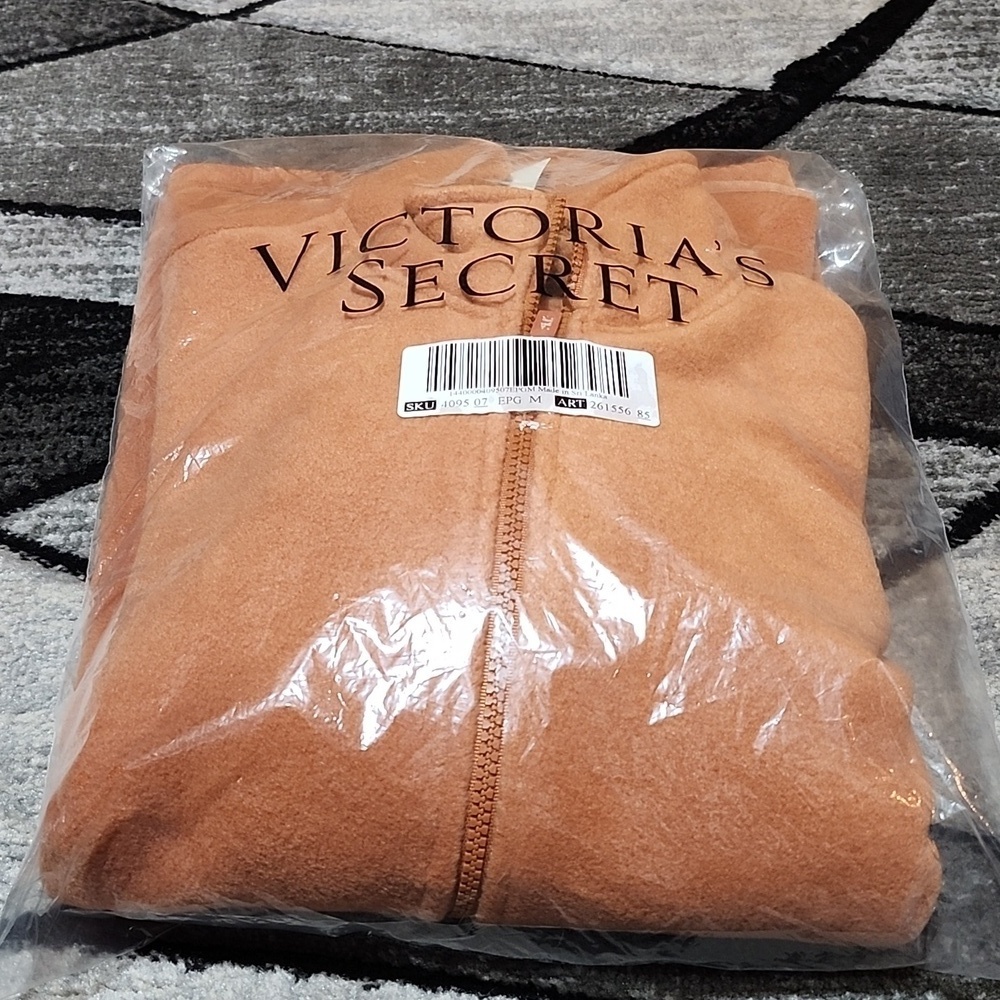 VS PINK 2020 CAMPUS FULL-ZIP BURNT ORANGE FLEECE JACKET MEDIUM
